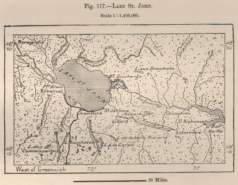 Lake St. John. Lac Saint-Jean. Quebec. Canada 1885 old antique map plan chart