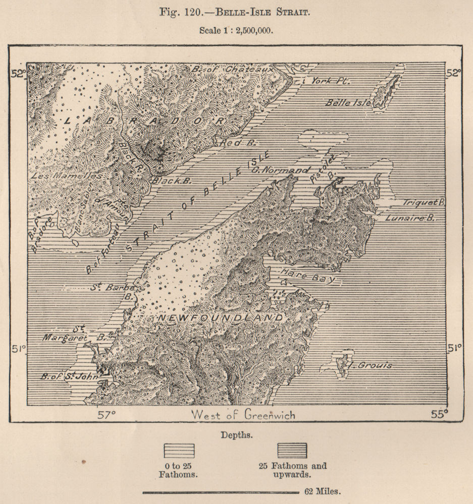 Associate Product Belle Isle strait. Canada 1885 old antique vintage map plan chart