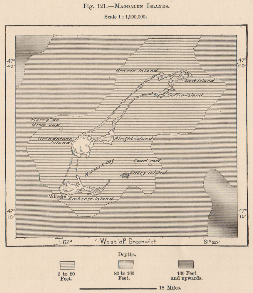 Magdalen Islands. Îles de la Madeleine. Quebec, Gulf of St Lawrence 1885 map