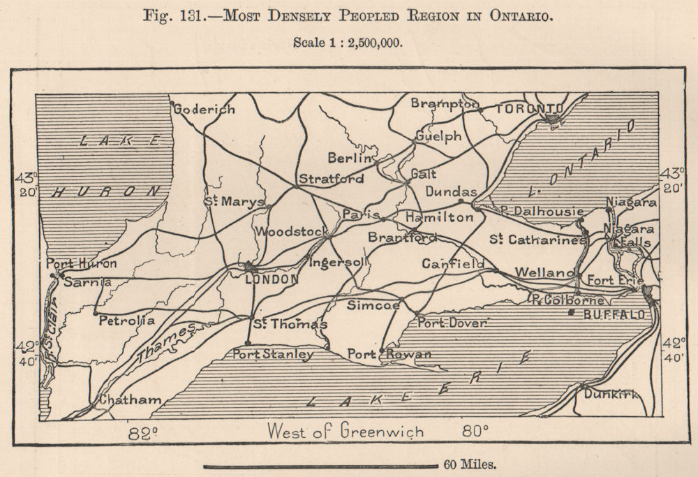 Associate Product Most densely populated region in Ontario. Toronto Niagara. Canada 1885 old map