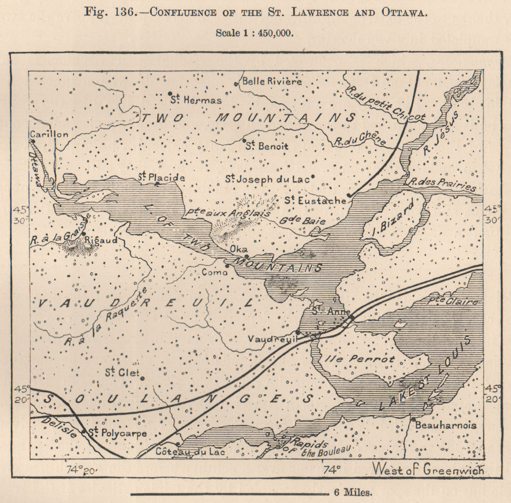 Associate Product Confluence of the St. Lawrence and Ottawa. Canada 1885 old antique map chart