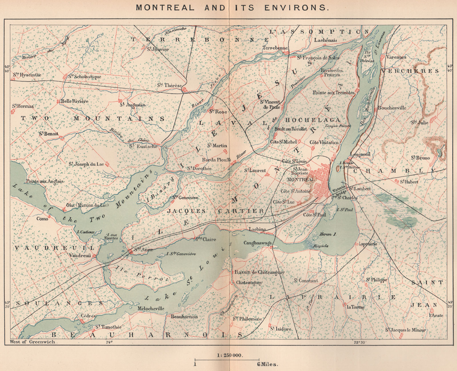 Montreal and its environs. Canada 1885 old antique vintage map plan chart