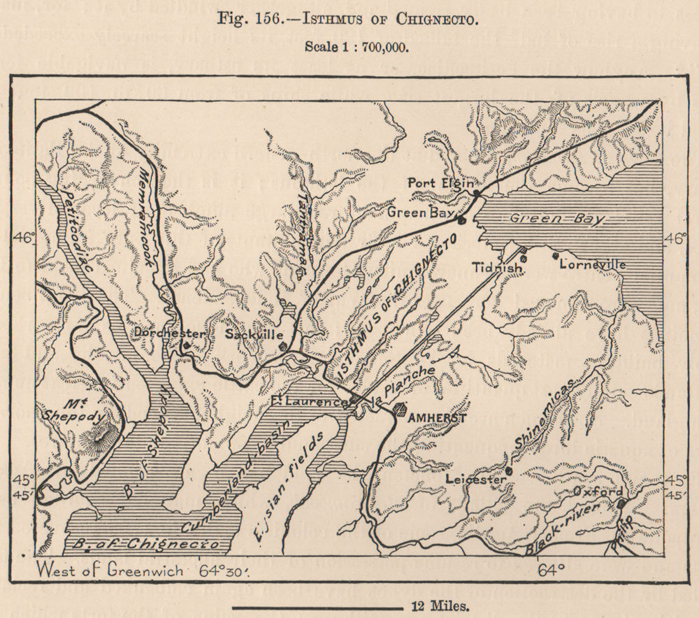 Associate Product Isthmus of Chignecto. New Brunswick. Nova Scotia. Canada 1885 old antique map