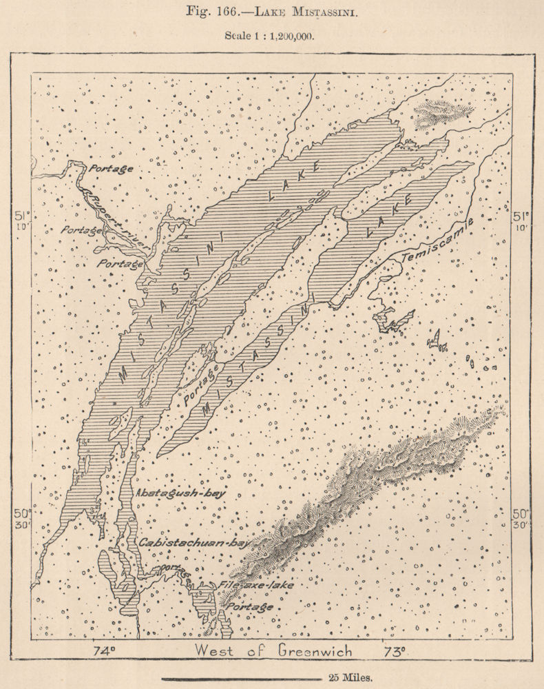Associate Product Lake/Lac Mistassini. Canada 1885 old antique vintage map plan chart