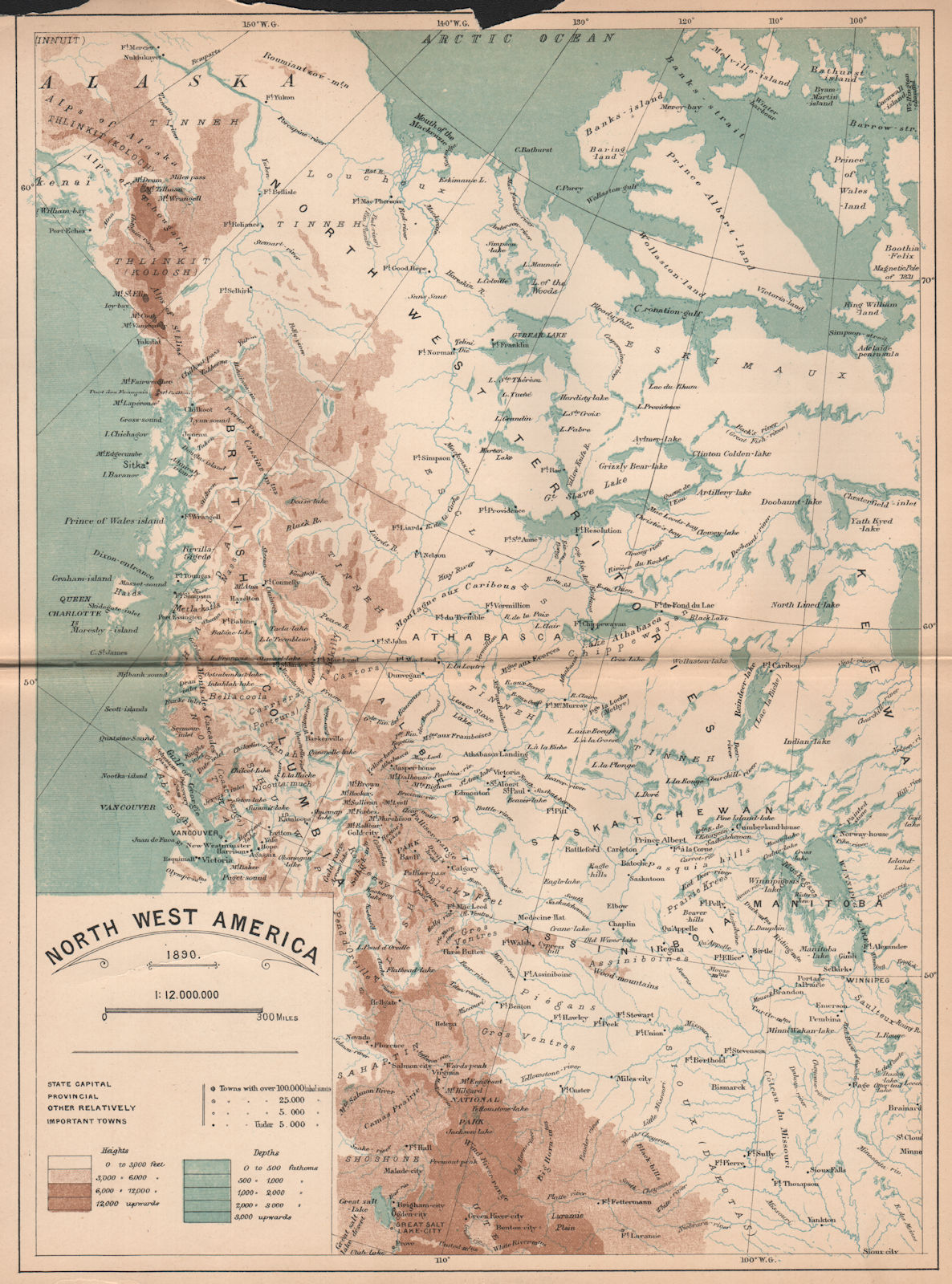 North West America 1890. Canada. The Canadian North-West Territories 1885 map