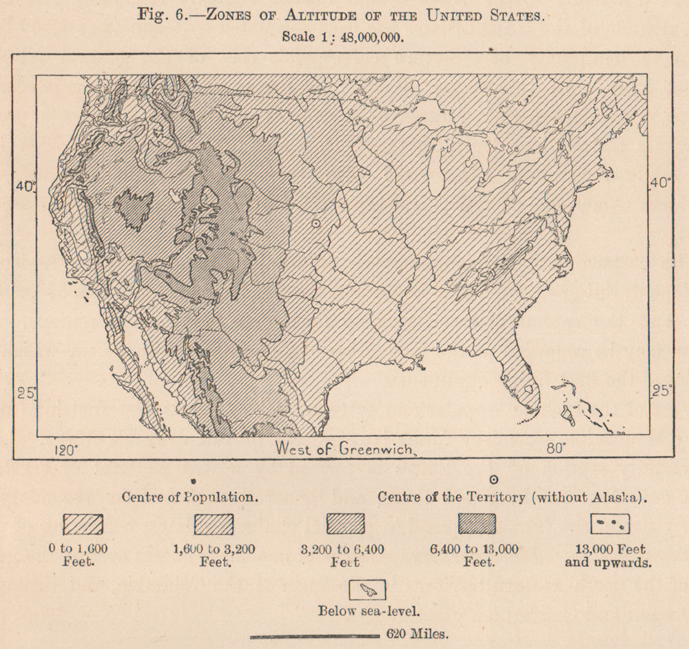 Associate Product Zones of Altitude of the United States. USA 1885 old antique map plan chart