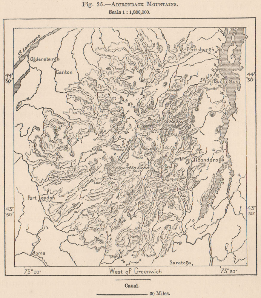 Adirondack Mountains. New York 1885 old antique vintage map plan chart