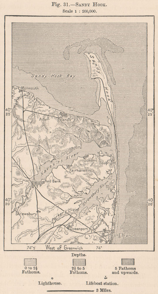 Sandy Hook. New Jersey 1885 old antique vintage map plan chart