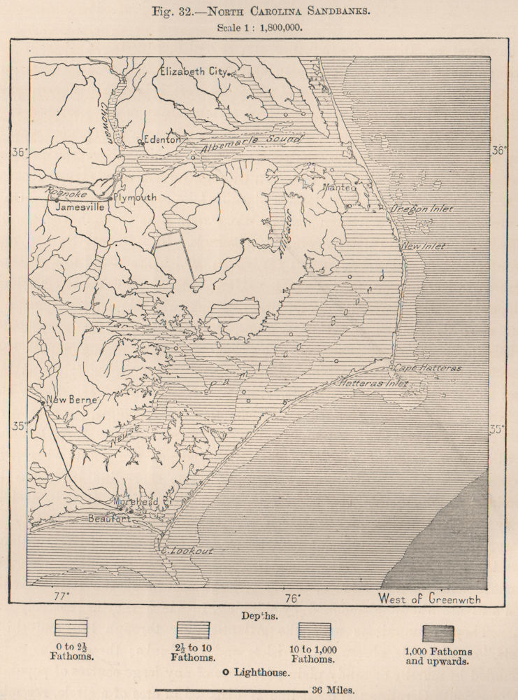 North Carolina Sandbanks. Outer Banks 1885 old antique vintage map plan chart