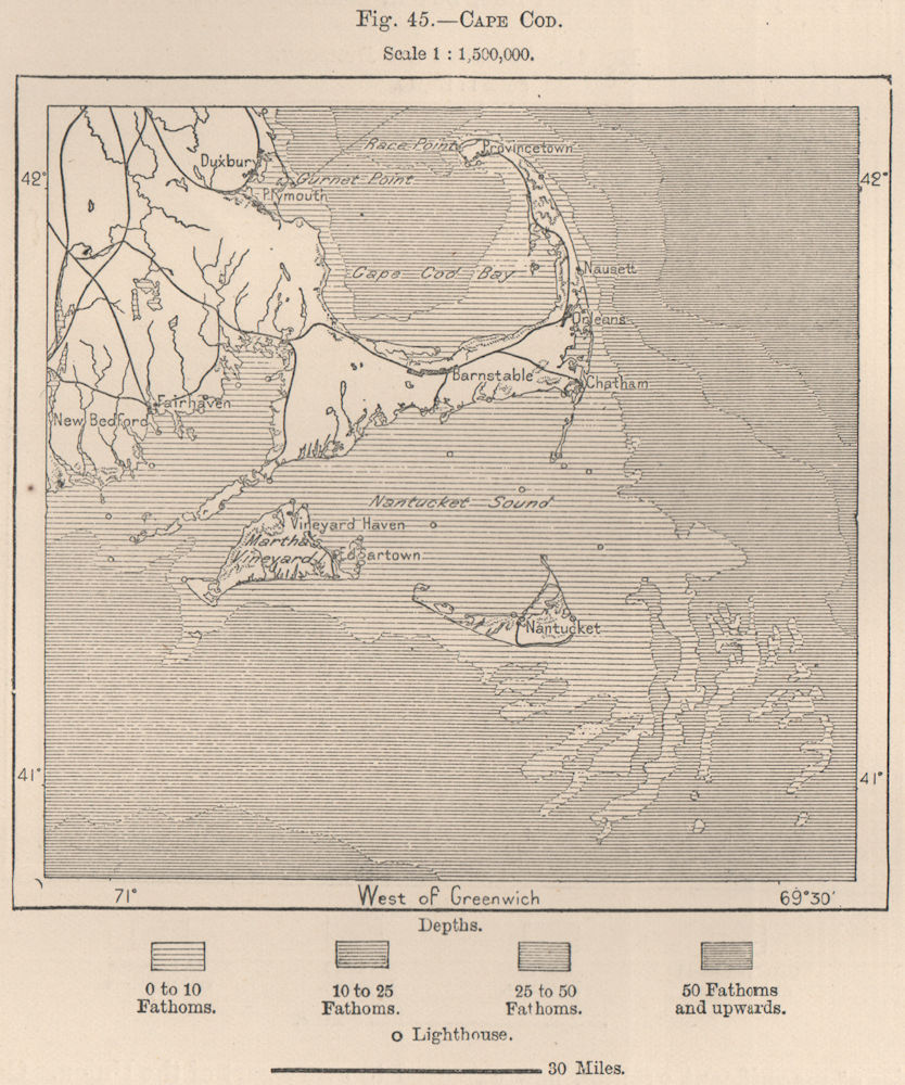 Cape Cod. Massachusetts 1885 old antique vintage map plan chart