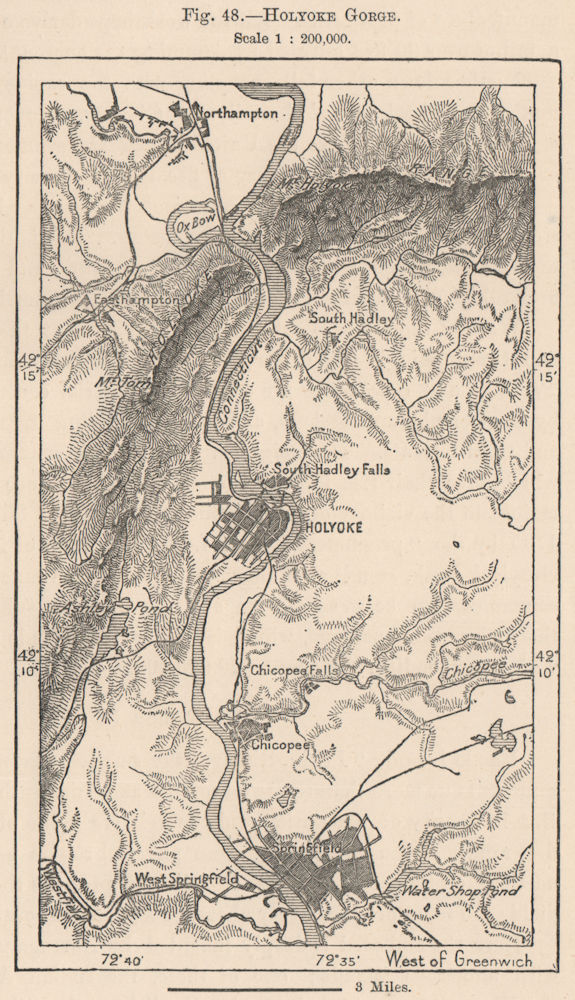 Associate Product Holyoke Gorge. Massachusetts 1885 old antique vintage map plan chart