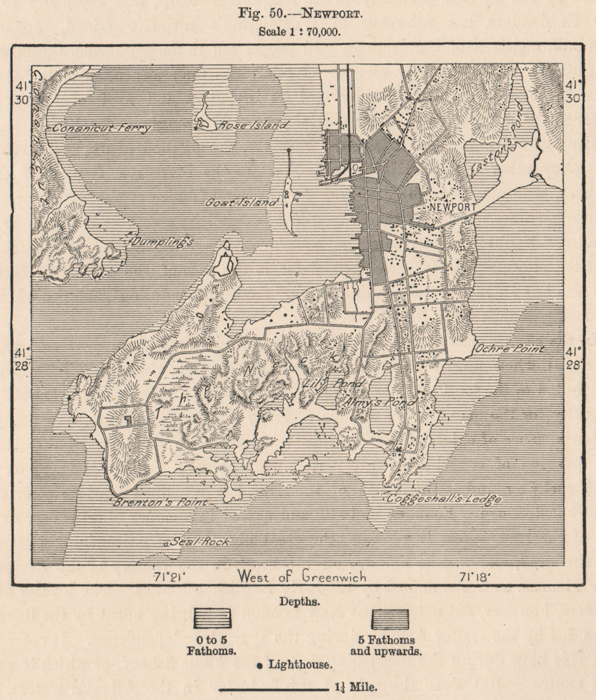Newport. Rhode Island 1885 old antique vintage map plan chart