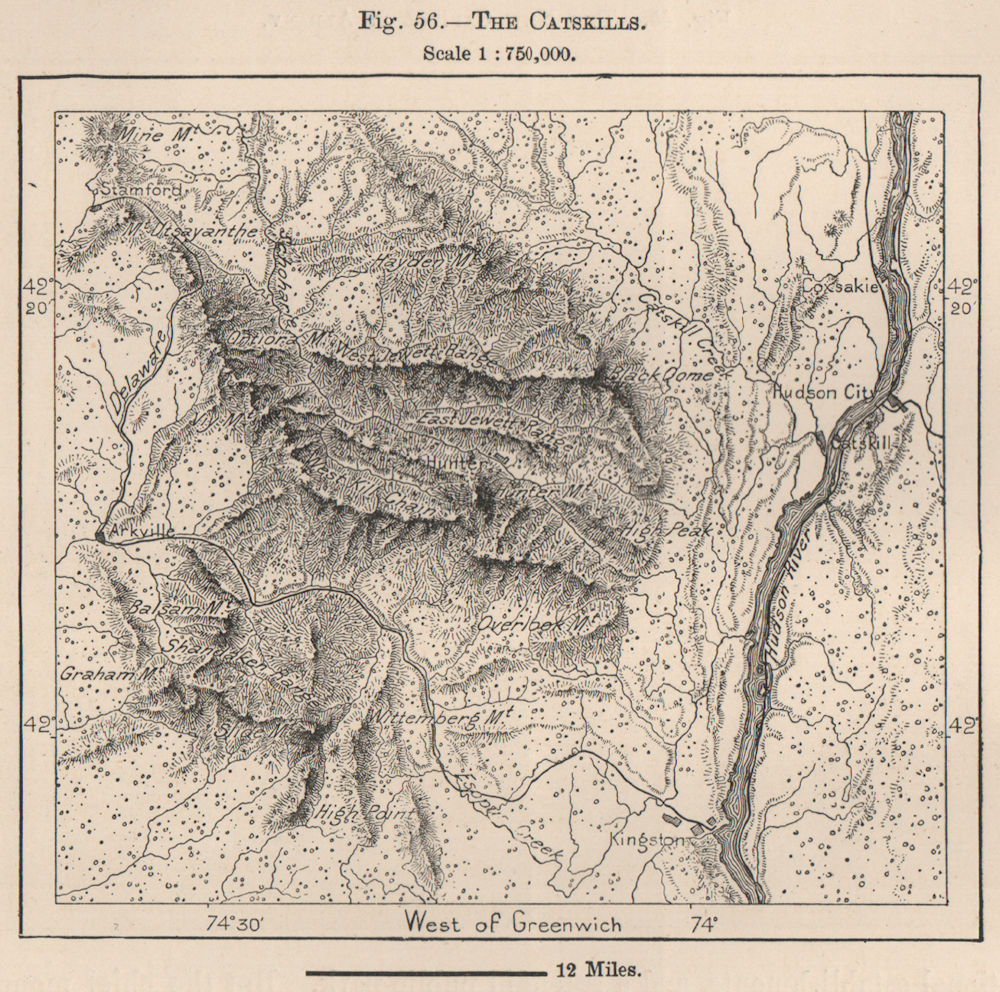 The Catskills. New York 1885 old antique vintage map plan chart