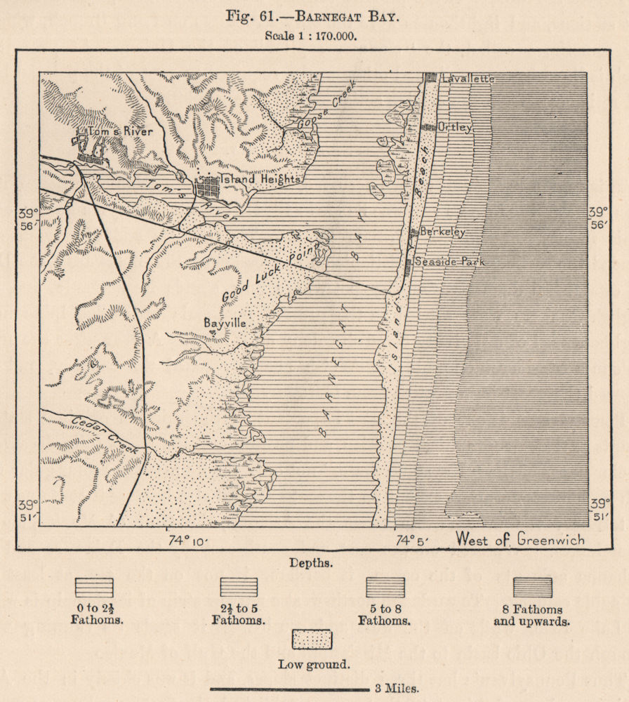 Barnegat Bay. New Jersey 1885 old antique vintage map plan chart