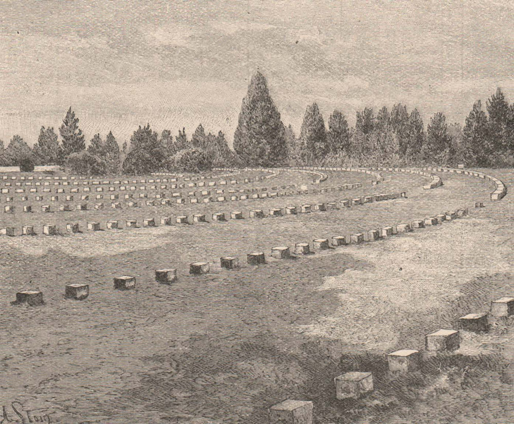 Associate Product Gettysburg Cemetery; grave of nameless Soldiers. Pennsylvania 1885 print