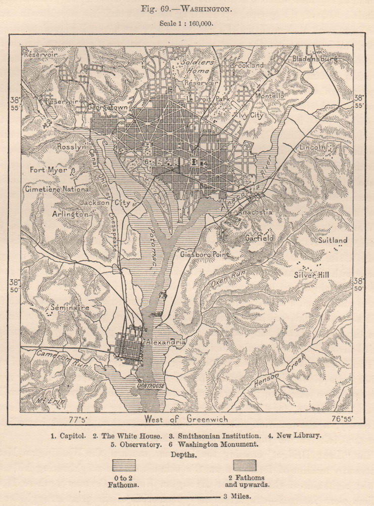 Washington. Washington DC 1885 old antique vintage map plan chart