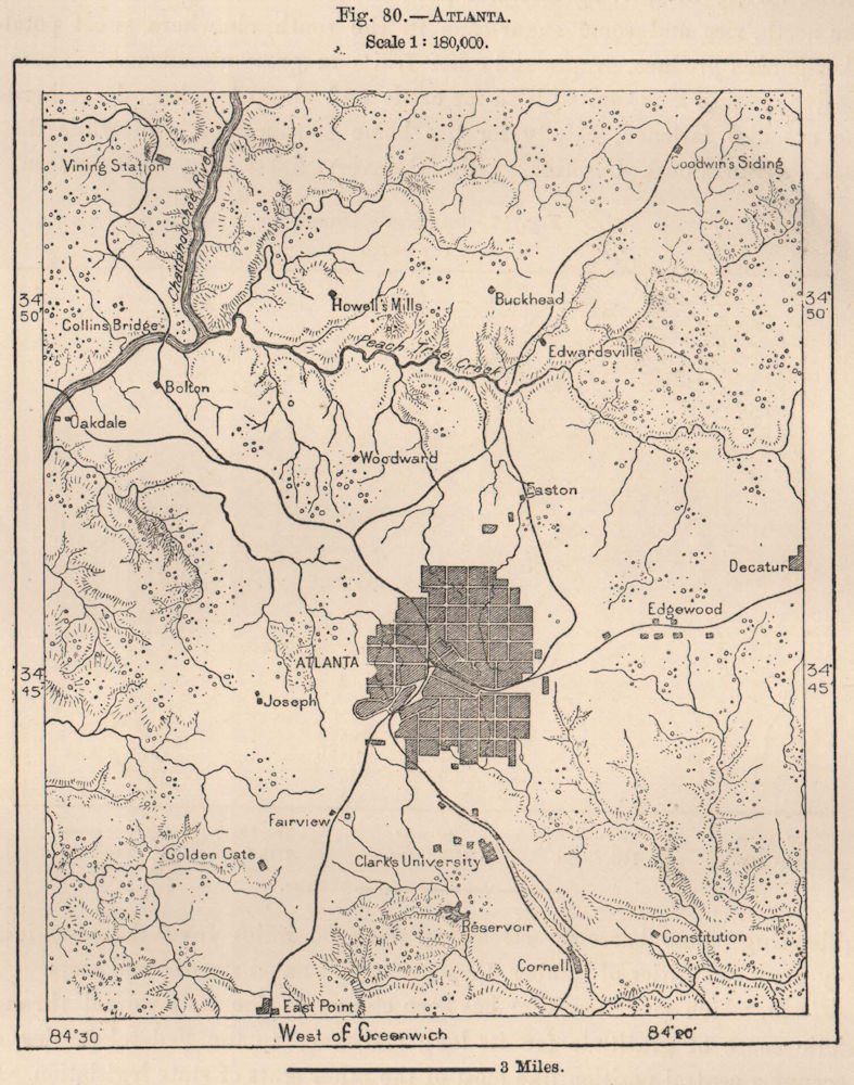 Atlanta. Georgia 1885 old antique vintage map plan chart