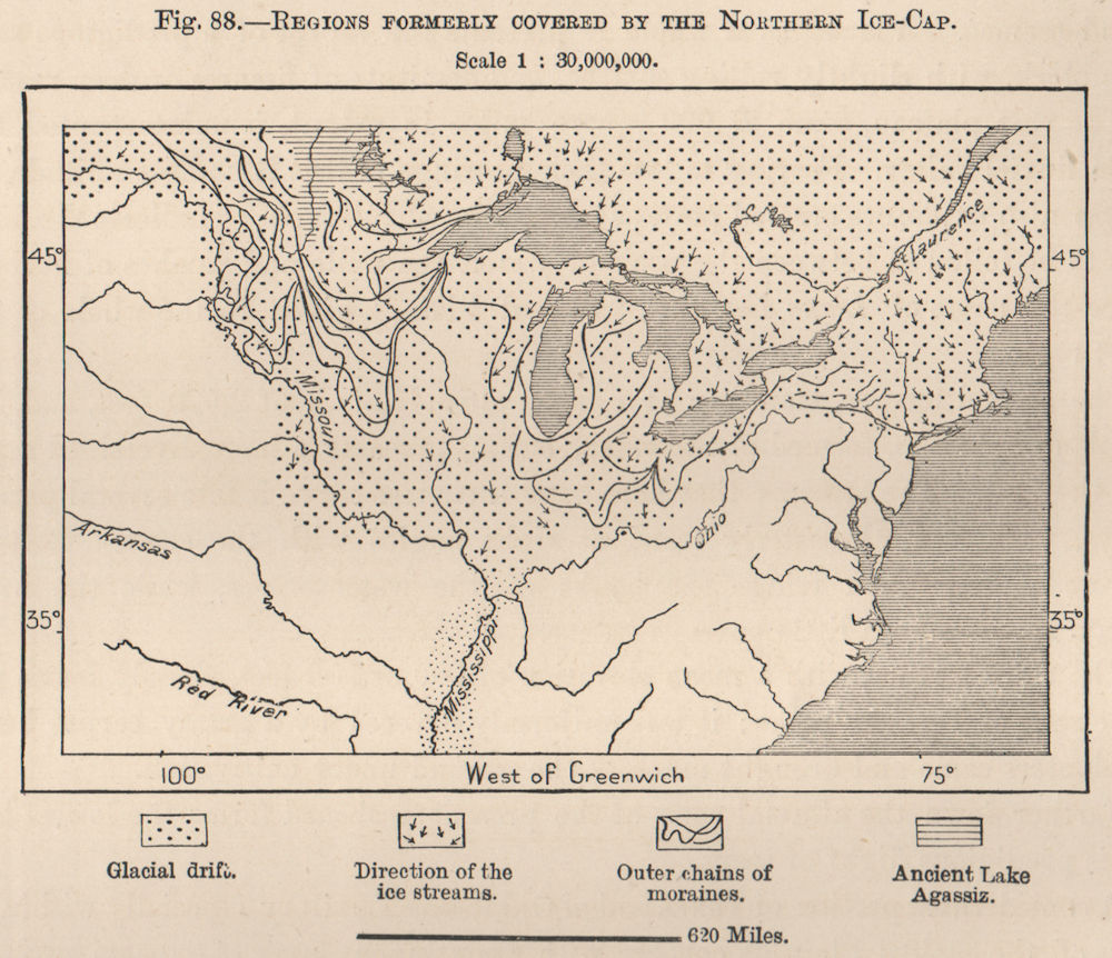 Associate Product Regions formerly covered by the Northern Ice Cap. North America 1885 old map