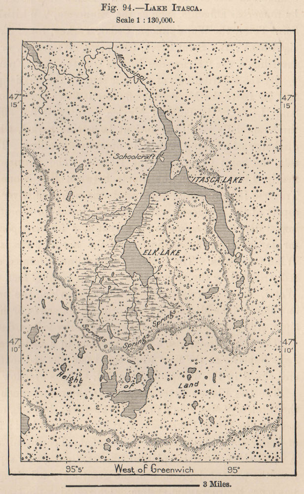 Lake Itasca. Minnesota 1885 old antique vintage map plan chart