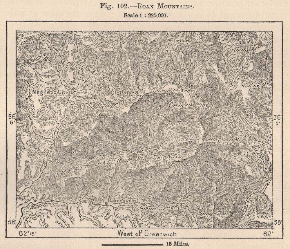 Roan Mountains. North Carolina 1885 old antique vintage map plan chart