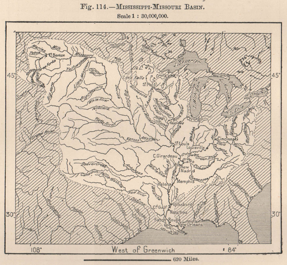Associate Product Mississippi-Missouri Basin. USA 1885 old antique vintage map plan chart