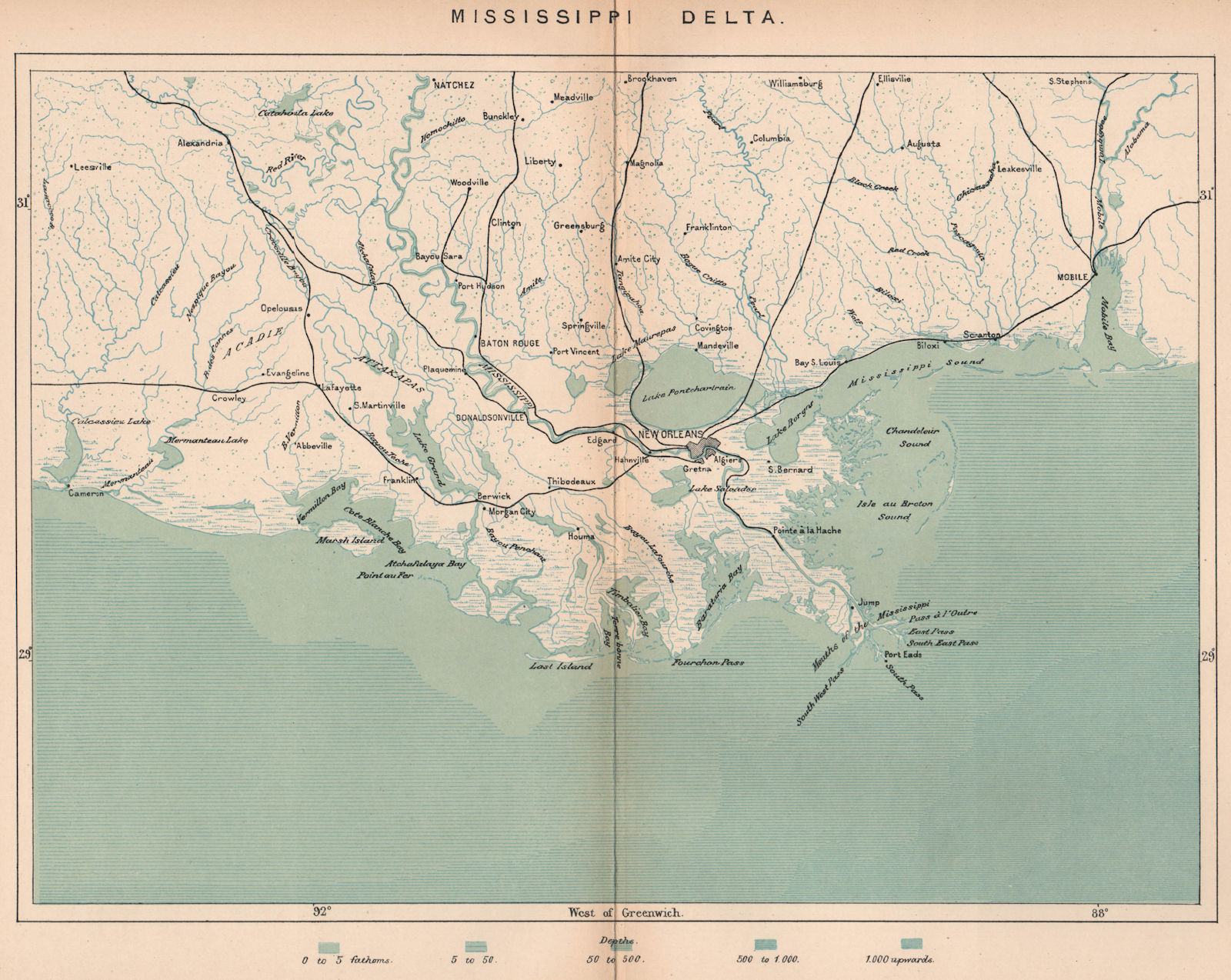 Mississippi Delta. Louisiana 1885 old antique vintage map plan chart