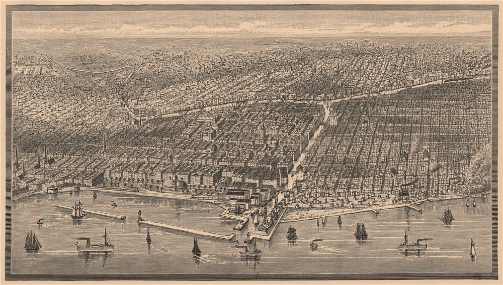 General view of Chicago. Illinois 1885 old antique vintage print picture
