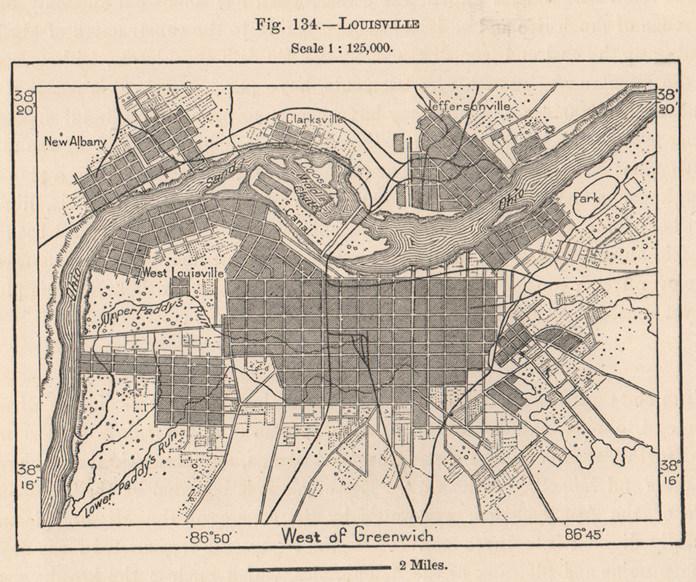 Louisville. Kentucky 1885 old antique vintage map plan chart