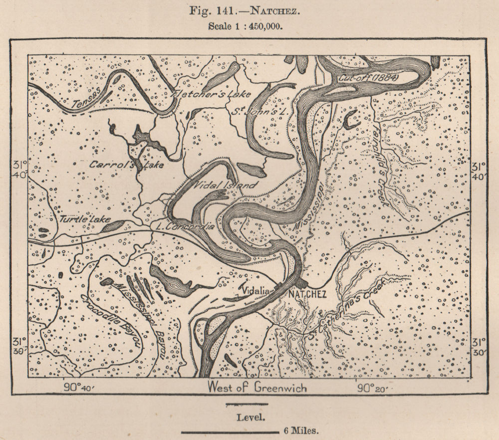 Natchez. Mississippi 1885 old antique vintage map plan chart