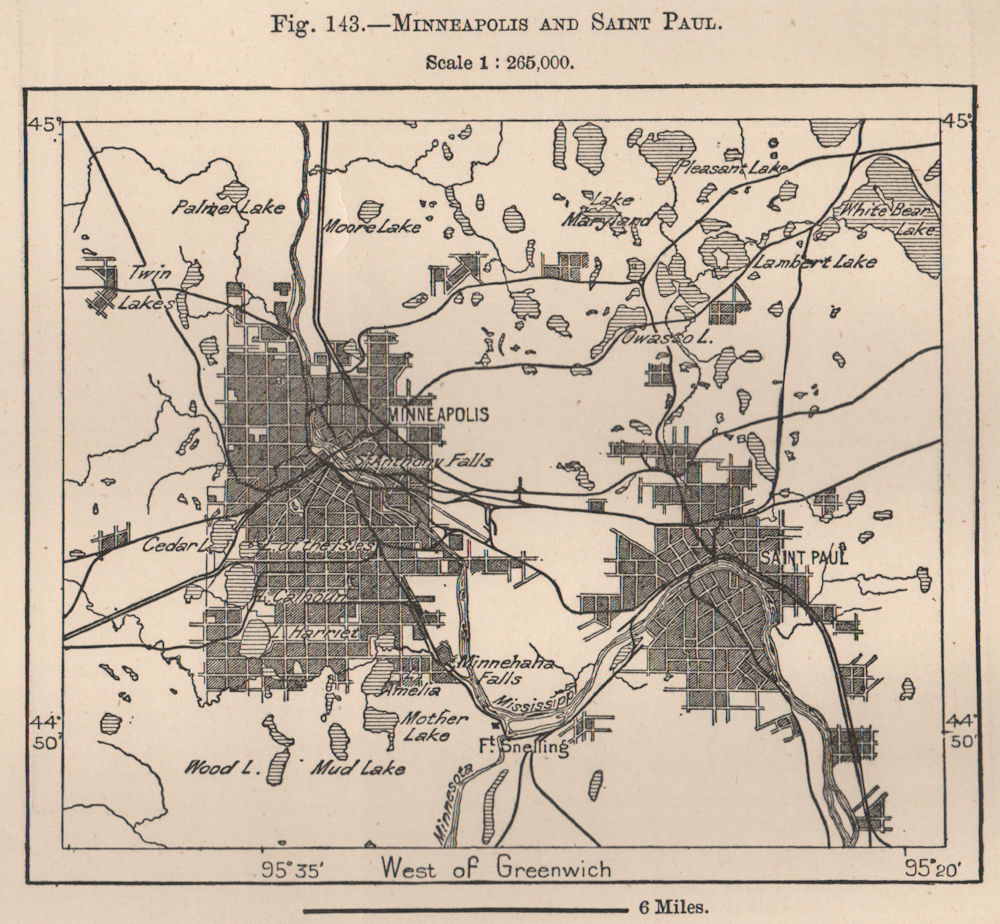 Minneapolis and Saint Paul. Minnesota 1885 old antique vintage map plan chart