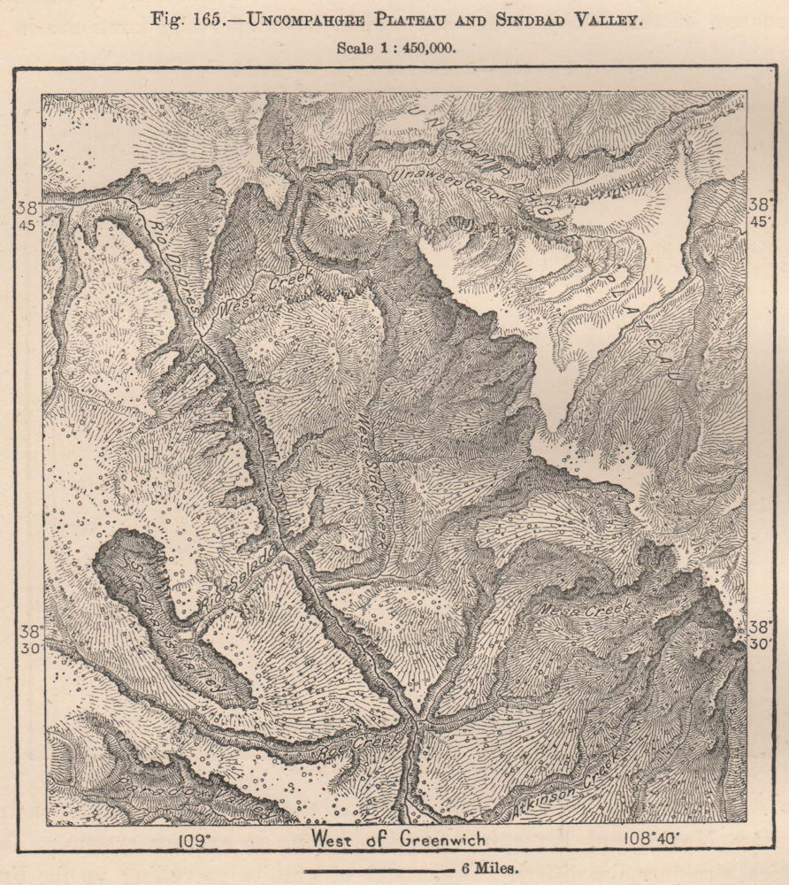 Uncompahgre Plateau and Sindbad Valley. Colorado 1885 old antique map chart