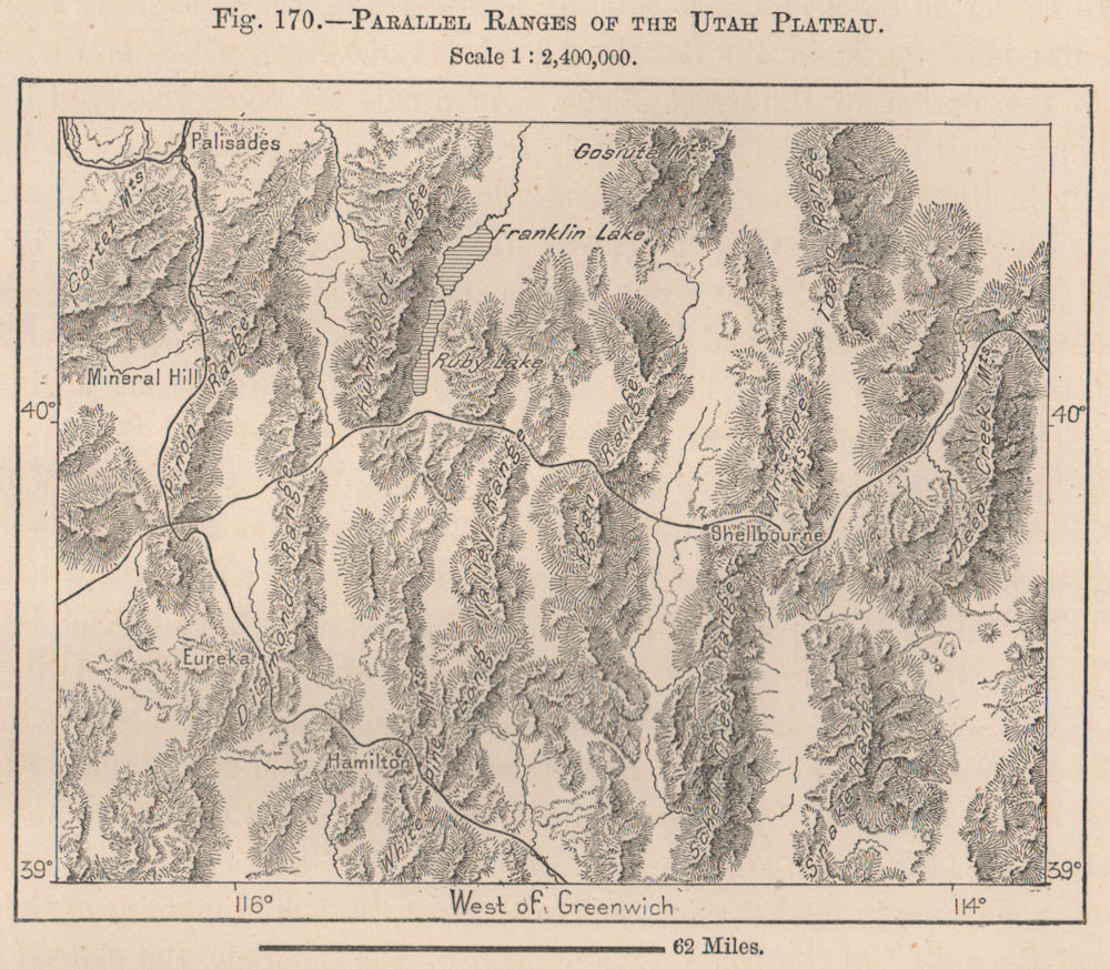 Associate Product Parallel Ranges of the Utah Plateau. Nevada 1885 old antique map plan chart