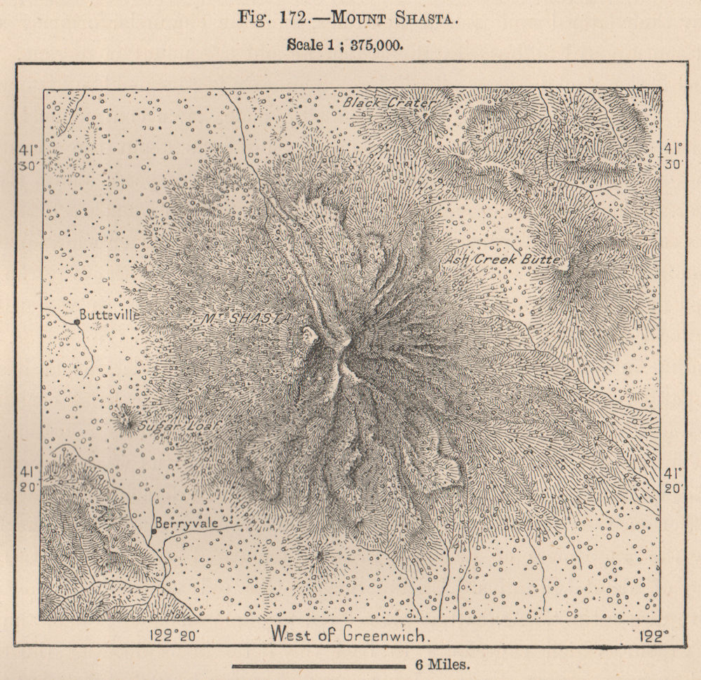 Mount Shasta. California 1885 old antique vintage map plan chart