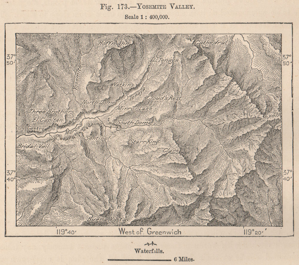Yosemite Valley. California 1885 old antique vintage map plan chart