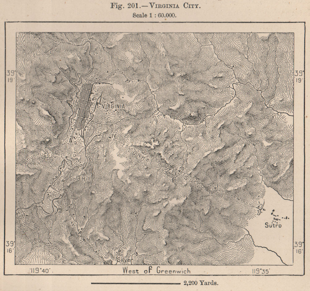 Virginia City. Nevada 1885 old antique vintage map plan chart