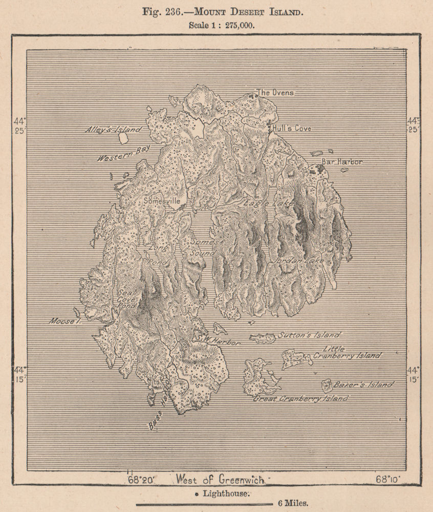 Mount Desert Island. Maine. United States 1885 old antique map plan chart