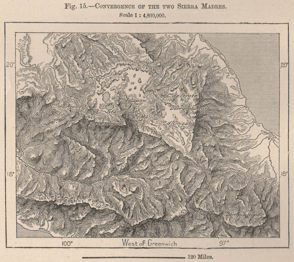 Associate Product Convergence of the two Sierra Madres. Mexico 1885 old antique map plan chart
