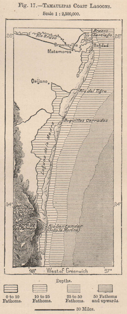 Associate Product Tamaulipas Coast Lagoons. Mexico 1885 old antique vintage map plan chart