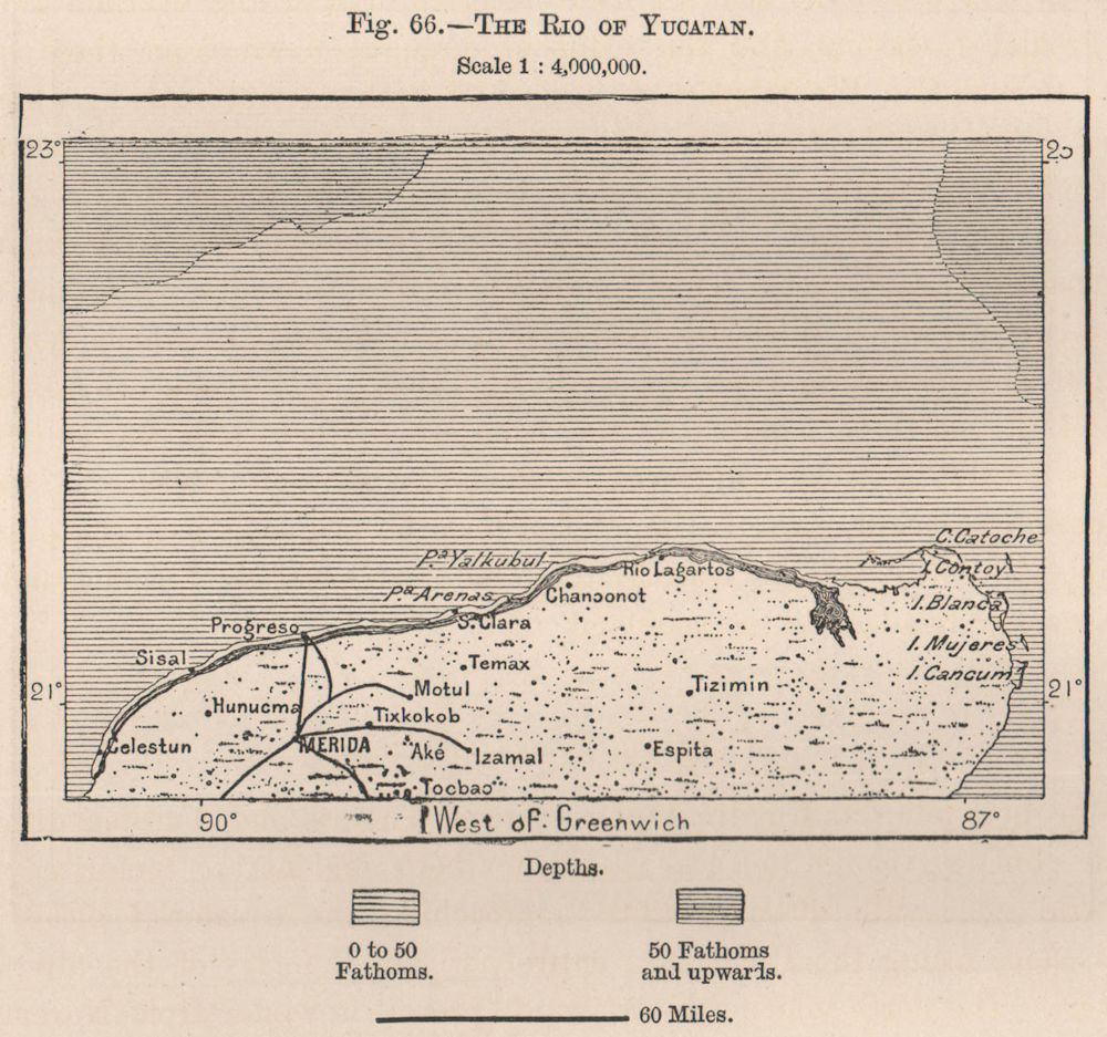 'The Rio of Yucatan'. North Yucatan. Merida Cancun. Mexico 1885 old map