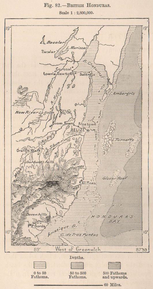 British Honduras. Belize 1885 old antique vintage map plan chart