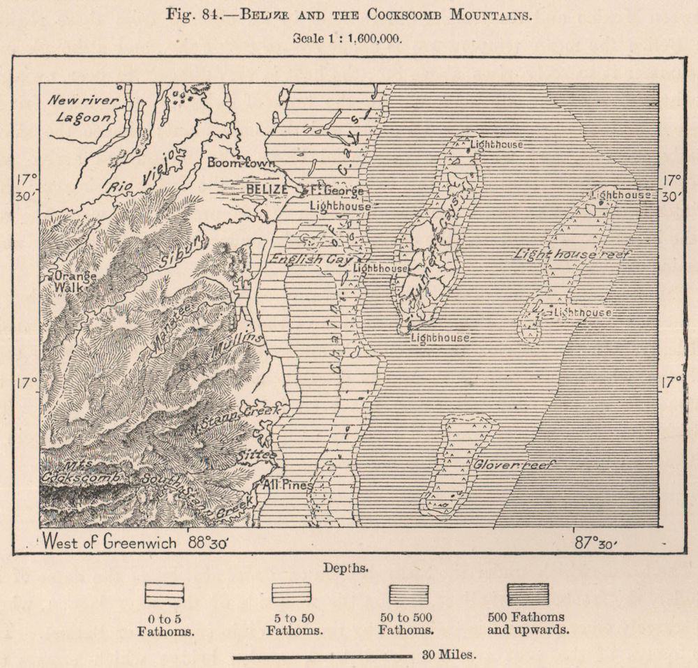 Associate Product Belize and the Cockscomb Mountains. British Honduras 1885 old antique map