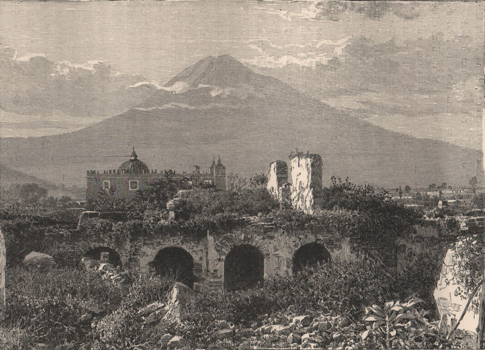 Antigua Guatemala. Ruins of Christchurch & Agua Volcano. Central America 1885