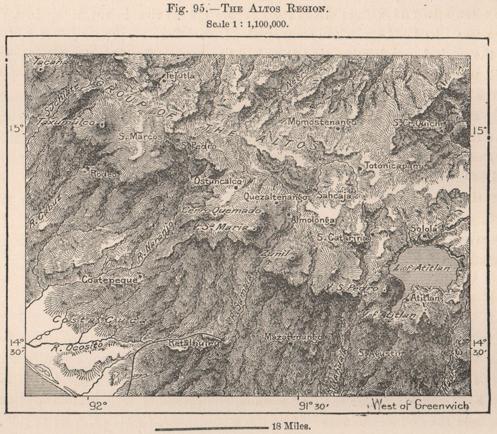 Associate Product Los Altos region. Guatemala. Central America 1885 old antique map plan chart