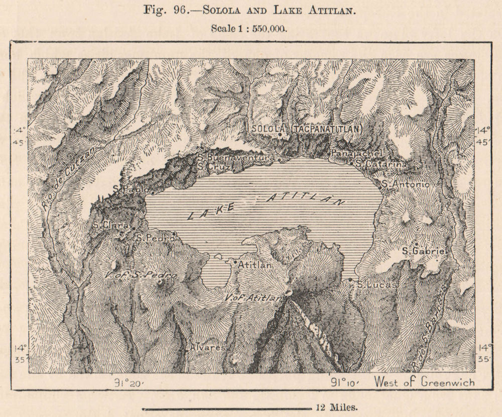 Associate Product Solola and Lake Atitlan. Guatemala. Central America 1885 old antique map chart