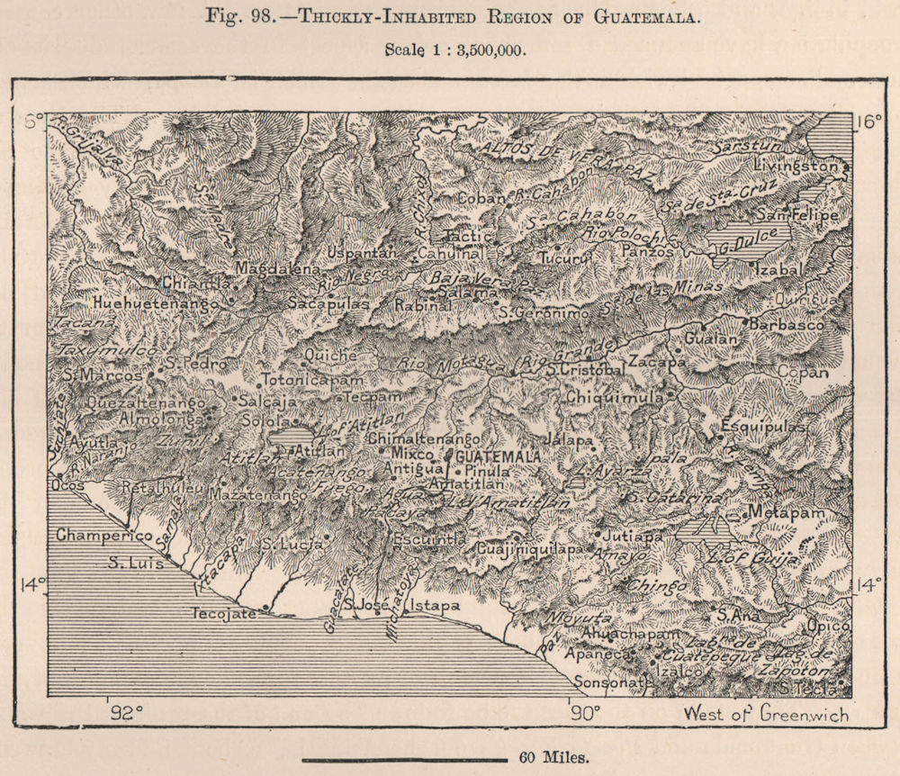 Associate Product Densely populated South Guatemala. Central America 1885 old antique map chart