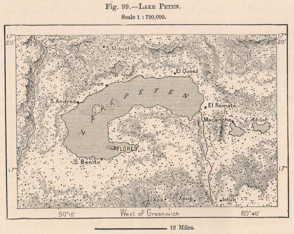 Associate Product Lake Lago Peten Itza, Guatemala. Central America 1885 old antique map chart