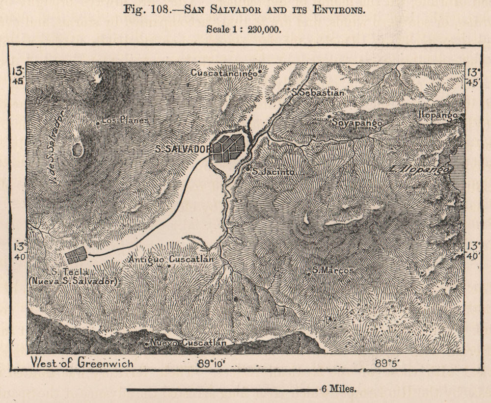 Associate Product San Salvador and its environs.San Tecla.El Salvador.Central America 1885 map