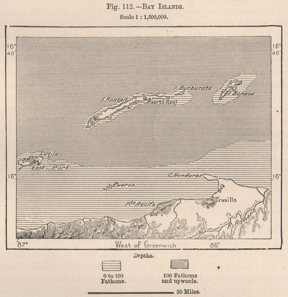 Bay Islands. Honduras. Central America 1885 old antique vintage map plan chart