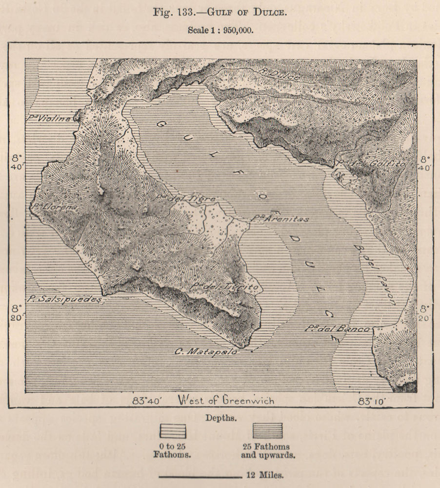 Associate Product Gulf of Dulce. Golfo Dulce. Costa Rica. Central America 1885 old antique map