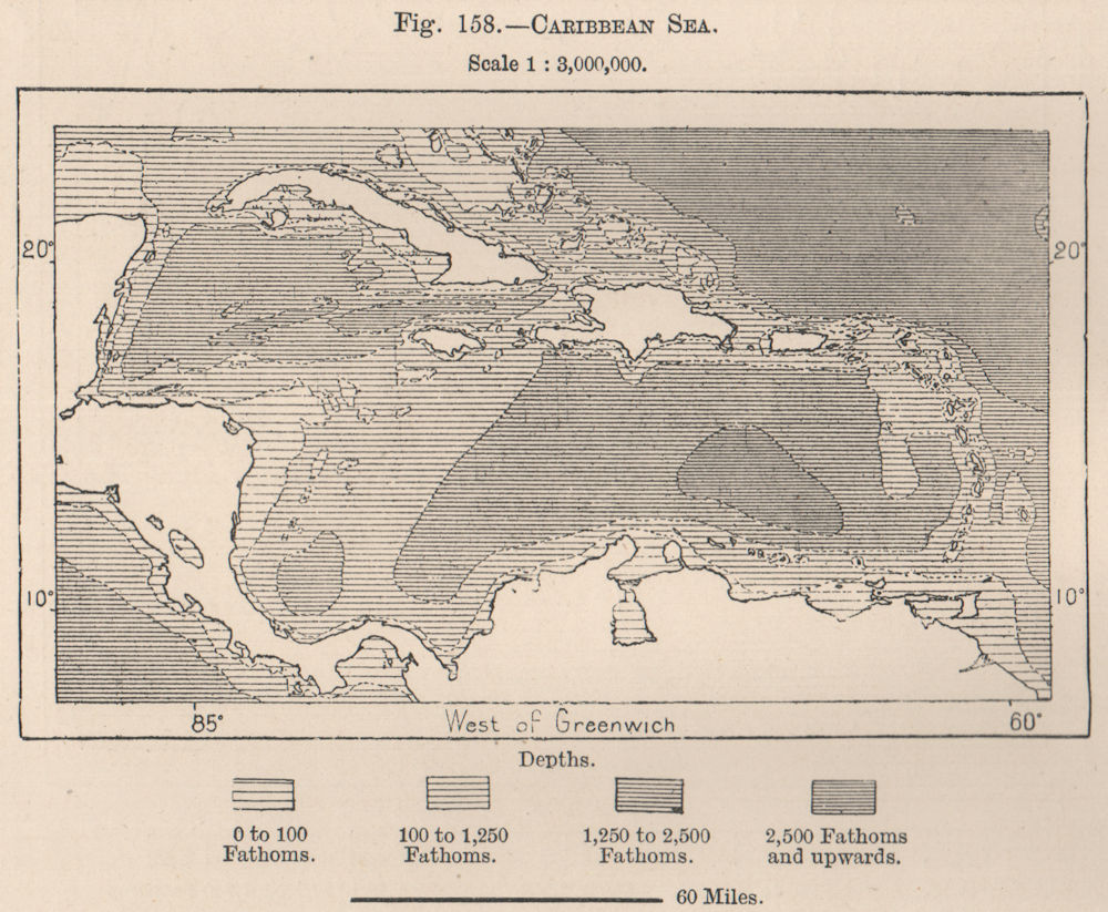 Caribbean Sea. The American Mediterranean 1885 old antique map plan chart